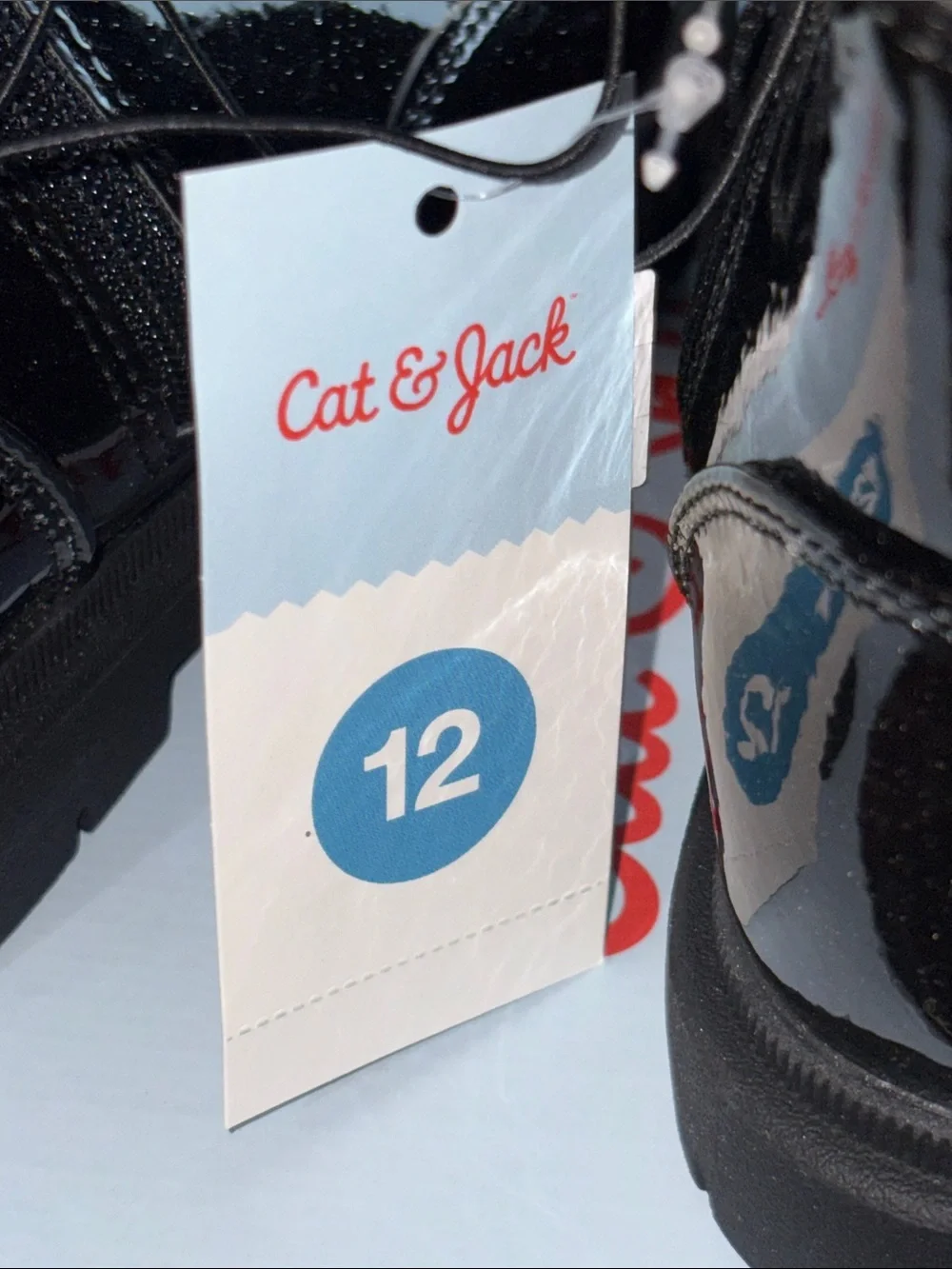 Cat & Jack Black Glitter Patent Front-Zip Ankle Boots